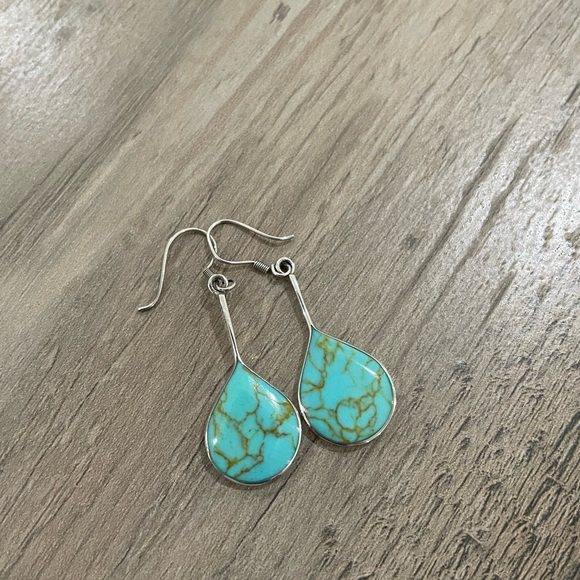 Turquoise & Silver Drop Earrings - Picture 1 of 2